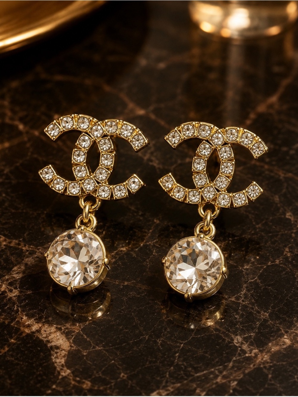 Gold Tone Crystal Statement Drop Earrings